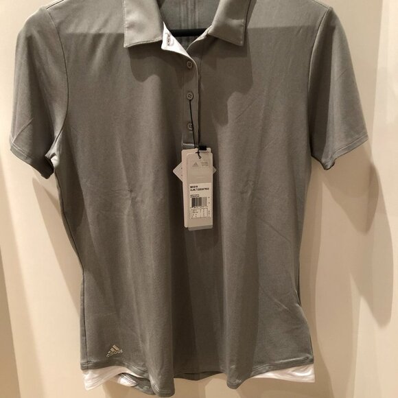 Adidas Golf Athletic 4 Button Collared Sh Slv Polo Shirt Grey & White Sz M NWT - Picture 2 of 11